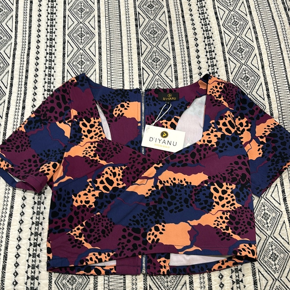 Diyanu African print crop top zipper back sweetheart neckline new with tags